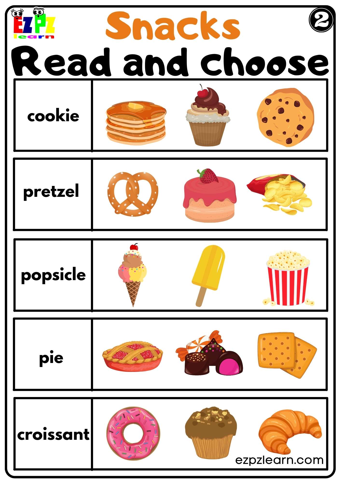 Snacks Read and Choose Worksheet For Kindergarten K5 and ESL Teachers Free PDF Download Set2